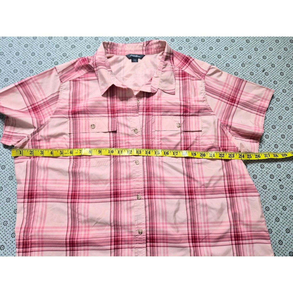 Eddie Bauer XXL Pink Plaid Short Sleeve Hiking Button Up Shirt Breathable - Picture 6 of 7